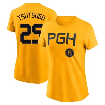 Women's Pittsburgh Pirates Yoshi Tsutsugo ＃25 2023 City Connect Name & Number T-Shirt - Gold