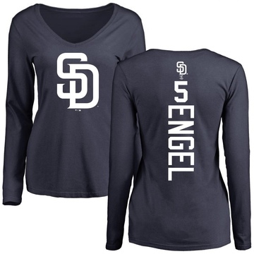 Women's San Diego Padres Adam Engel ＃5 Backer Slim Fit Long Sleeve T-Shirt - Navy