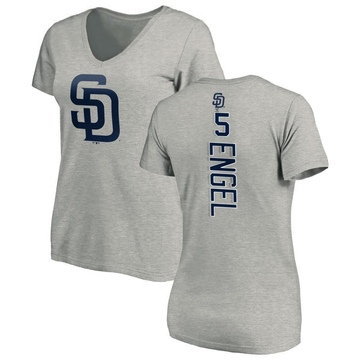 Women's San Diego Padres Adam Engel ＃5 Backer Slim Fit T-Shirt Ash