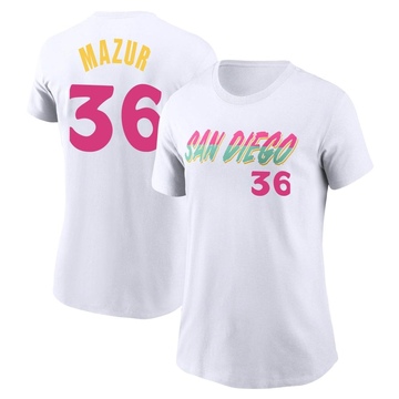 Women's San Diego Padres Adam Mazur ＃36 2022 City Connect Name & Number T-Shirt - White