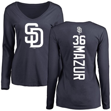 Women's San Diego Padres Adam Mazur ＃36 Backer Slim Fit Long Sleeve T-Shirt - Navy