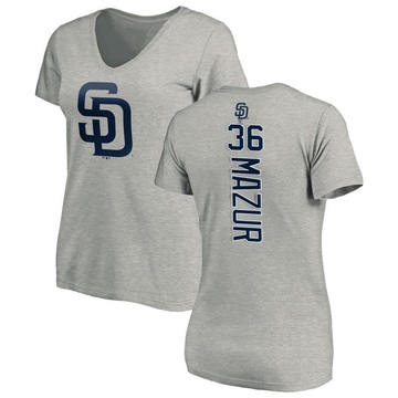 Women's San Diego Padres Adam Mazur ＃36 Backer Slim Fit T-Shirt Ash