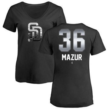 Women's San Diego Padres Adam Mazur ＃36 Midnight Mascot V-Neck T-Shirt - Black