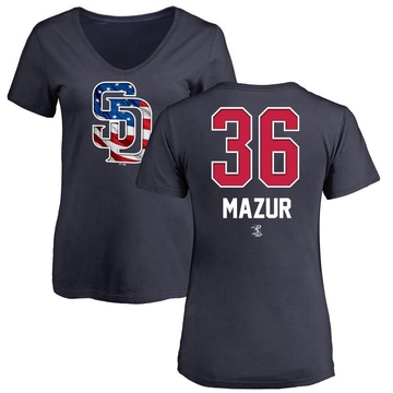 Women's San Diego Padres Adam Mazur ＃36 Name and Number Banner Wave V-Neck T-Shirt - Navy