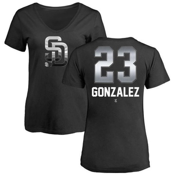 Women's San Diego Padres Adrian Gonzalez ＃23 Midnight Mascot V-Neck T-Shirt - Black