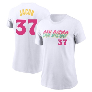 Women's San Diego Padres Alek Jacob ＃37 2022 City Connect Name & Number T-Shirt - White