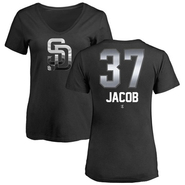 Women's San Diego Padres Alek Jacob ＃37 Midnight Mascot V-Neck T-Shirt - Black