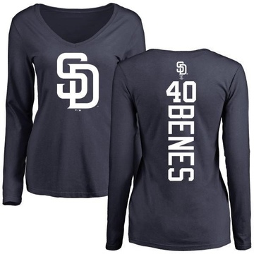 Women's San Diego Padres Andy Benes ＃40 Backer Slim Fit Long Sleeve T-Shirt - Navy