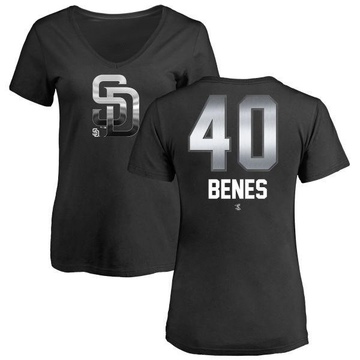 Women's San Diego Padres Andy Benes ＃40 Midnight Mascot V-Neck T-Shirt - Black