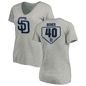 Women's San Diego Padres Andy Benes ＃40 RBI Slim Fit V-Neck T-Shirt Heathered - Gray