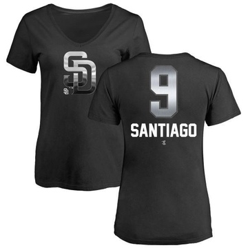 Women's San Diego Padres Benito Santiago ＃9 Midnight Mascot V-Neck T-Shirt - Black