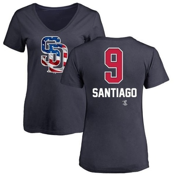 Women's San Diego Padres Benito Santiago ＃9 Name and Number Banner Wave V-Neck T-Shirt - Navy