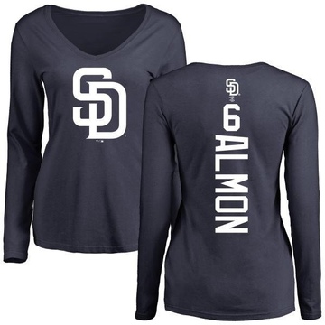 Women's San Diego Padres Bill Almon ＃6 Backer Slim Fit Long Sleeve T-Shirt - Navy