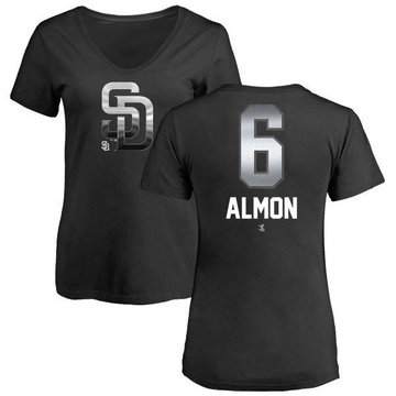 Women's San Diego Padres Bill Almon ＃6 Midnight Mascot V-Neck T-Shirt - Black