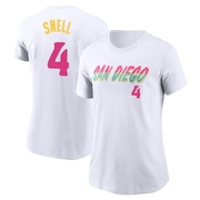 Women's San Diego Padres Blake Snell ＃4 2022 City Connect Name & Number T-Shirt - White