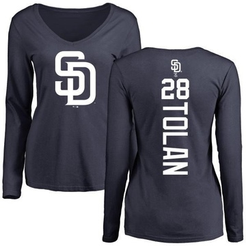 Women's San Diego Padres Bobby Tolan ＃28 Backer Slim Fit Long Sleeve T-Shirt - Navy