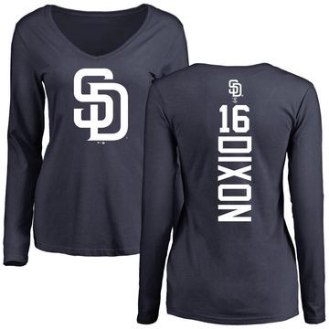 Women's San Diego Padres Brandon Dixon ＃16 Backer Slim Fit Long Sleeve T-Shirt - Navy