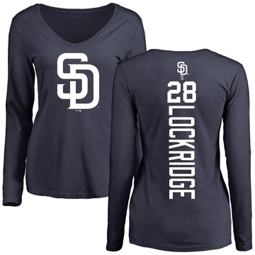 Women's San Diego Padres Brandon Lockridge ＃28 Backer Slim Fit Long Sleeve T-Shirt - Navy