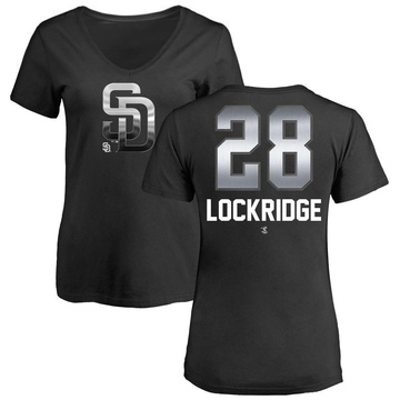 Women's San Diego Padres Brandon Lockridge ＃28 Midnight Mascot V-Neck T-Shirt - Black