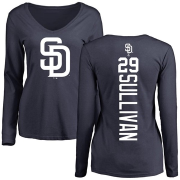 Women's San Diego Padres Brett Sullivan ＃29 Backer Slim Fit Long Sleeve T-Shirt - Navy