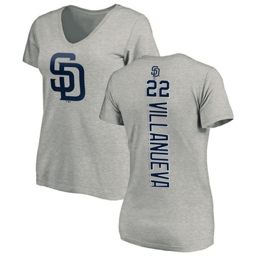 Women's San Diego Padres Christian Villanueva ＃22 Backer Slim Fit T-Shirt Ash