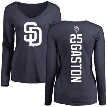 Women's San Diego Padres Cito Gaston ＃25 Backer Slim Fit Long Sleeve T-Shirt - Navy