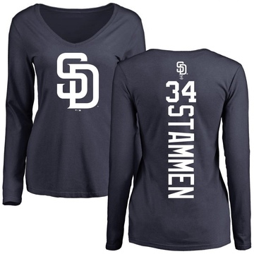 Women's San Diego Padres Craig Stammen ＃34 Backer Slim Fit Long Sleeve T-Shirt - Navy