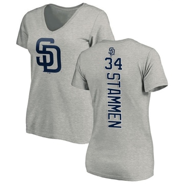 Women's San Diego Padres Craig Stammen ＃34 Backer Slim Fit T-Shirt Ash