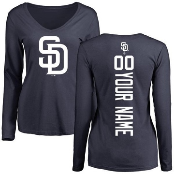 Women's San Diego Padres Custom ＃00 Backer Slim Fit Long Sleeve T-Shirt - Navy