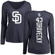 Women's San Diego Padres Dave Dravecky ＃43 Backer Slim Fit Long Sleeve T-Shirt - Navy