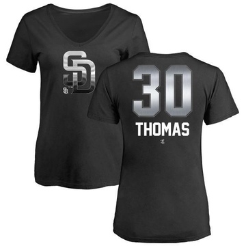 Women's San Diego Padres Derrel Thomas ＃30 Midnight Mascot V-Neck T-Shirt - Black