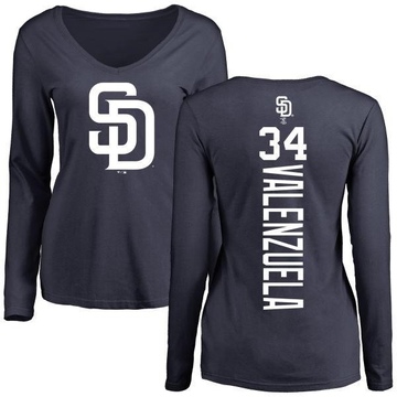 Women's San Diego Padres Fernando Valenzuela ＃34 Backer Slim Fit Long Sleeve T-Shirt - Navy