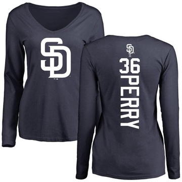 Women's San Diego Padres Gaylord Perry ＃36 Backer Slim Fit Long Sleeve T-Shirt - Navy