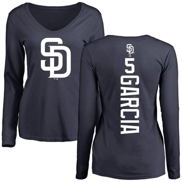 Women's San Diego Padres Greg Garcia ＃5 Backer Slim Fit Long Sleeve T-Shirt - Navy