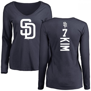 Women's San Diego Padres Ha-Seong Kim ＃7 Backer Slim Fit Long Sleeve T-Shirt - Navy