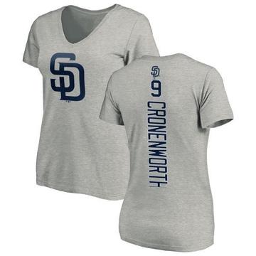 Women's San Diego Padres Jake Cronenworth ＃9 Backer Slim Fit T-Shirt Ash