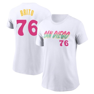 Women's San Diego Padres Jhony Brito ＃76 2022 City Connect Name & Number T-Shirt - White