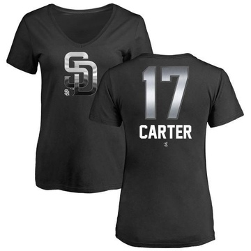 Women's San Diego Padres Joe Carter ＃17 Midnight Mascot V-Neck T-Shirt - Black