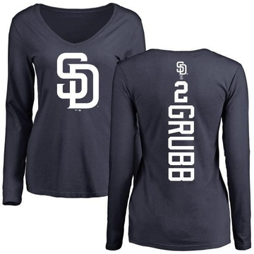 Women's San Diego Padres Johnny Grubb ＃2 Backer Slim Fit Long Sleeve T-Shirt - Navy