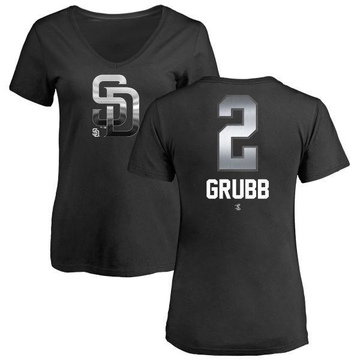 Women's San Diego Padres Johnny Grubb ＃2 Midnight Mascot V-Neck T-Shirt - Black