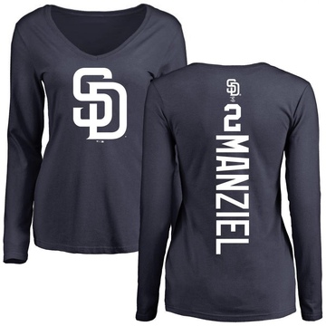 Women's San Diego Padres Johnny Manziel ＃2 Backer Slim Fit Long Sleeve T-Shirt - Navy