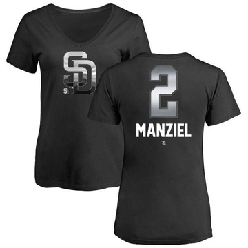 Women's San Diego Padres Johnny Manziel ＃2 Midnight Mascot V-Neck T-Shirt - Black