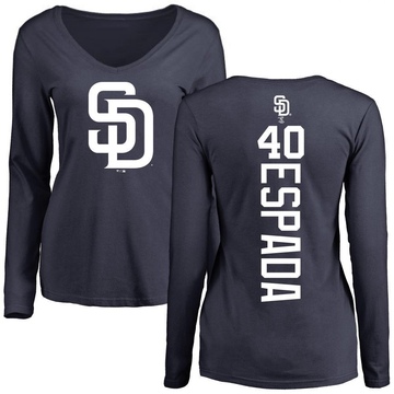 Women's San Diego Padres Jose Espada ＃40 Backer Slim Fit Long Sleeve T-Shirt - Navy