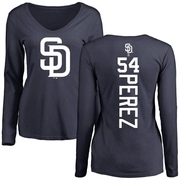 Women's San Diego Padres Martin Perez ＃54 Backer Slim Fit Long Sleeve T-Shirt - Navy