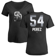 Women's San Diego Padres Martin Perez ＃54 Midnight Mascot V-Neck T-Shirt - Black