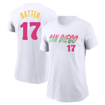 Women's San Diego Padres Matthew Batten ＃17 2022 City Connect Name & Number T-Shirt - White