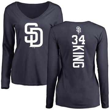 Women's San Diego Padres Michael King ＃34 Backer Slim Fit Long Sleeve T-Shirt - Navy