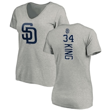 Women's San Diego Padres Michael King ＃34 Backer Slim Fit T-Shirt Ash