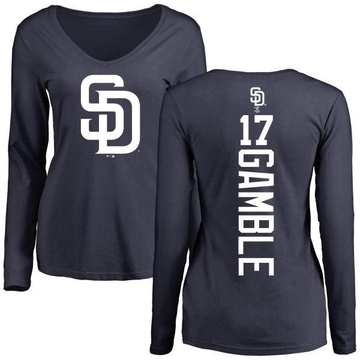 Women's San Diego Padres Oscar Gamble ＃17 Backer Slim Fit Long Sleeve T-Shirt - Navy