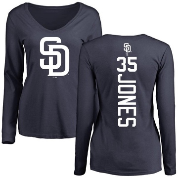 Women's San Diego Padres Randy Jones ＃35 Backer Slim Fit Long Sleeve T-Shirt - Navy